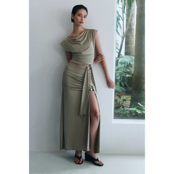 Aje Willow Maxi Skirt in Pale Olive | Skirts | Coveti