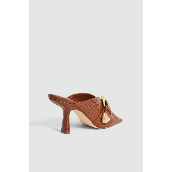 Aje Zanthe Open Toe Heel Mule in Amber Croc | Heels | Coveti