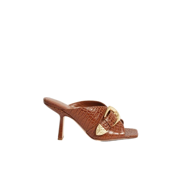 Aje Zanthe Open Toe Heel Mule in Amber Croc | Heels | Coveti