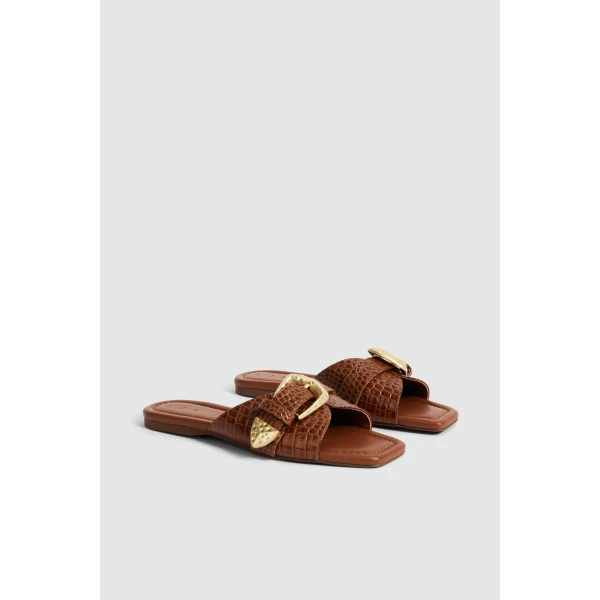 Aje Zanthe Slide in Amber Croc | Flip Flops & Slides | Coveti