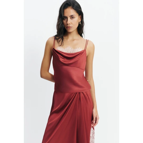 Aje Zera Lace Cami in Claret | Tops | Coveti