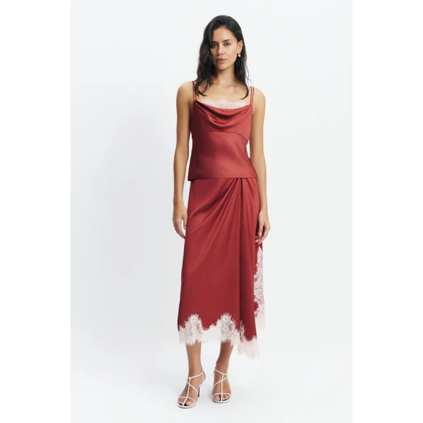 Aje Zera Lace Cami in Claret | Tops | Coveti