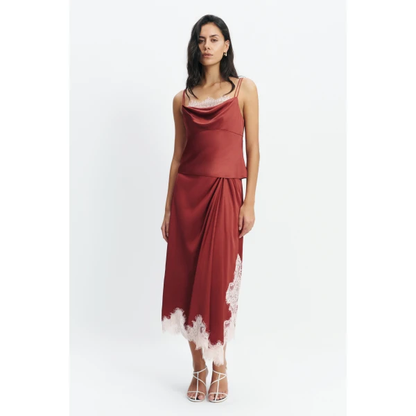 Aje Zera Lace Midi Skirt in Claret | Skirts | Coveti