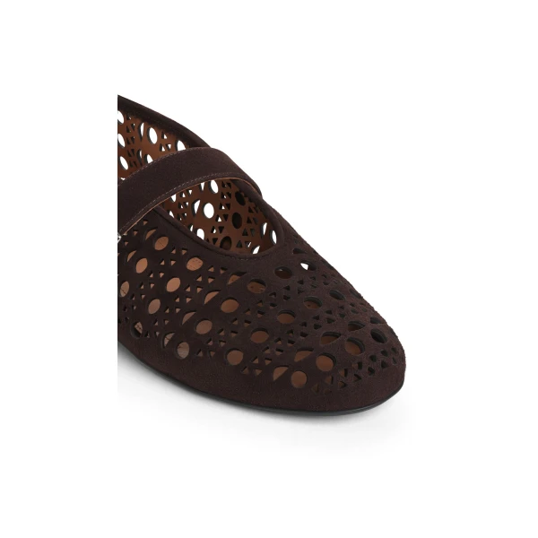 Alaia Ballet Flats Vienne in Suede, Dark Brown | Flats | Coveti