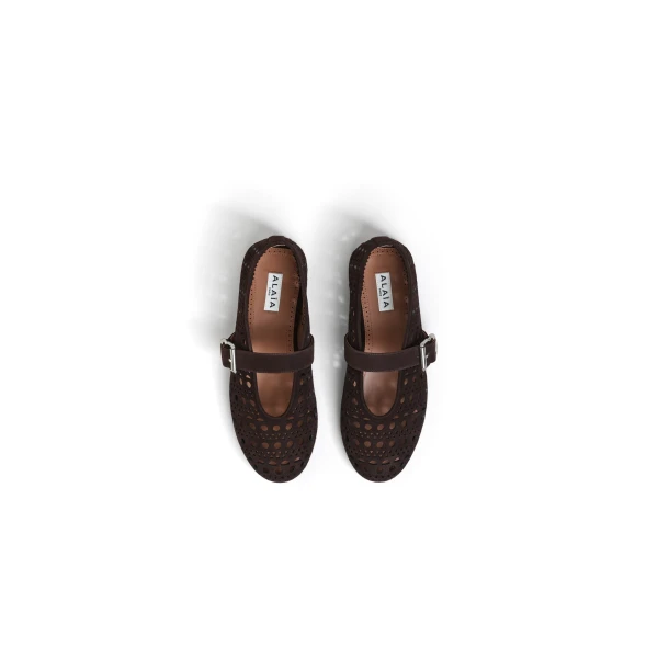 Alaia Ballet Flats Vienne in Suede, Dark Brown | Flats | Coveti