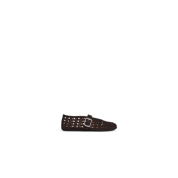 Alaia Ballet Flats Vienne in Suede, Dark Brown | Flats | Coveti