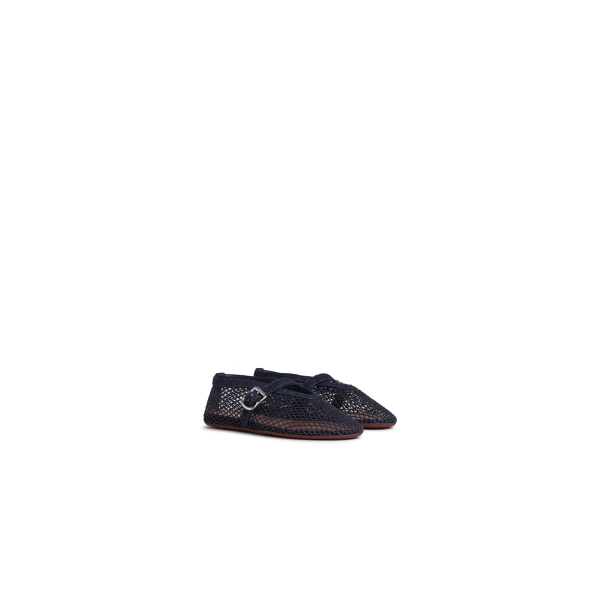 Alaia Ballet Flats in Denim Fishnet, Denim Blue | Flats | Coveti