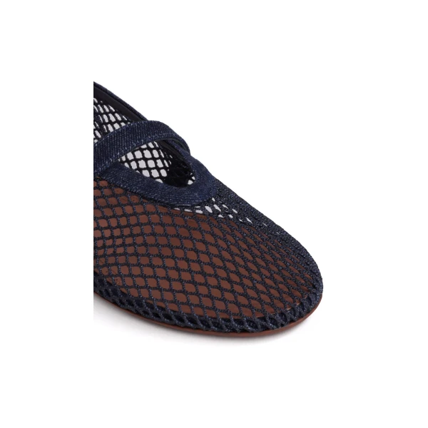Alaia Ballet Flats in Denim Fishnet, Denim Blue | Flats | Coveti