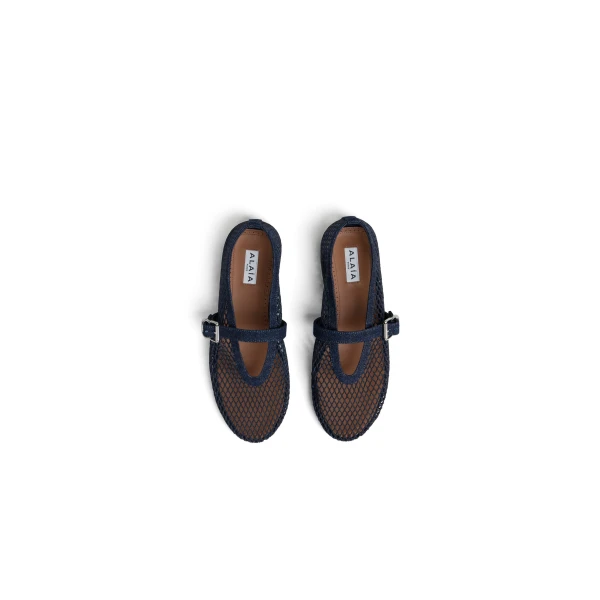 Alaia Ballet Flats in Denim Fishnet, Denim Blue | Flats | Coveti