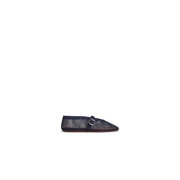 Alaia Ballet Flats in Denim Fishnet, Denim Blue | Flats | Coveti