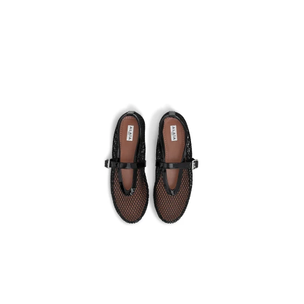 Alaia Ballet Flats in Fishnet, Black | Flats | Coveti