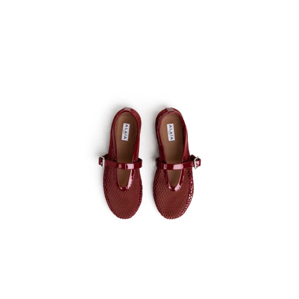 Alaia Ballet Flats in Fishnet, Carmine | Flats | Coveti