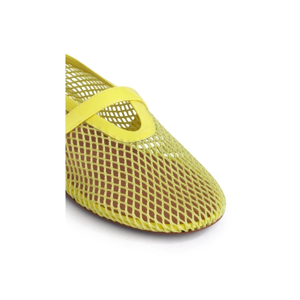 Alaia Ballet Flats in Fishnet, Lemon Yellow | Flats | Coveti