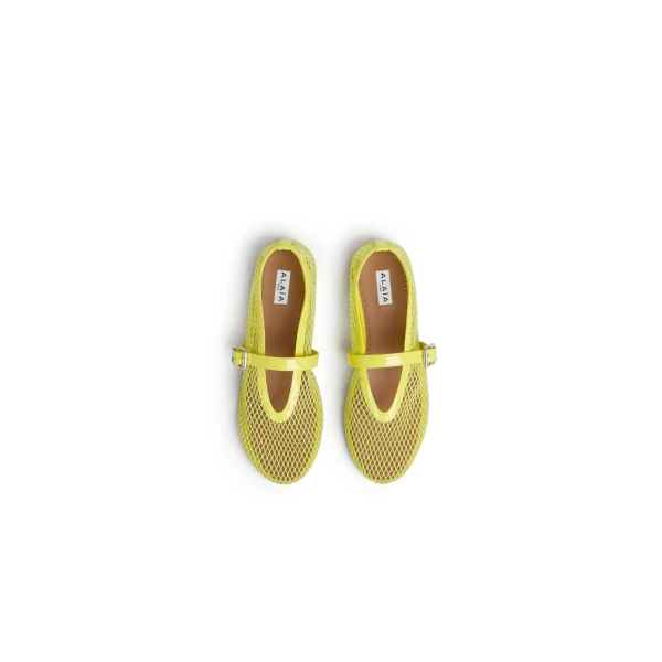 Alaia Ballet Flats in Fishnet, Lemon Yellow | Flats | Coveti