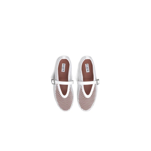 Alaia Ballet Flats in Fishnet, Optical White | Flats | Coveti