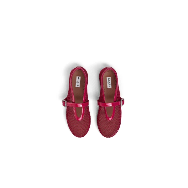 Alaia Ballet Flats in Fishnet, Raspberry | Flats | Coveti