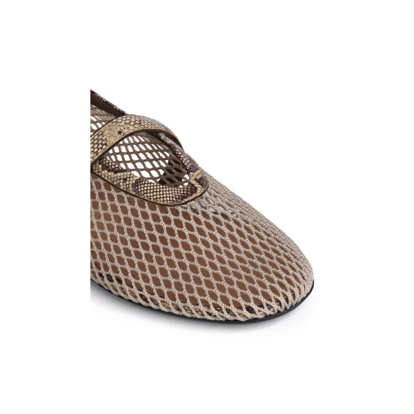 Alaia Ballet Flats in Fishnet and Ayers Leather, Honey | Flats | Coveti