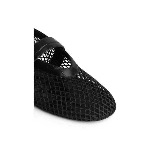 Alaia Ballet Flats in Fishnet and Crocodile Embossed Calfskin, Black | Flats | Coveti