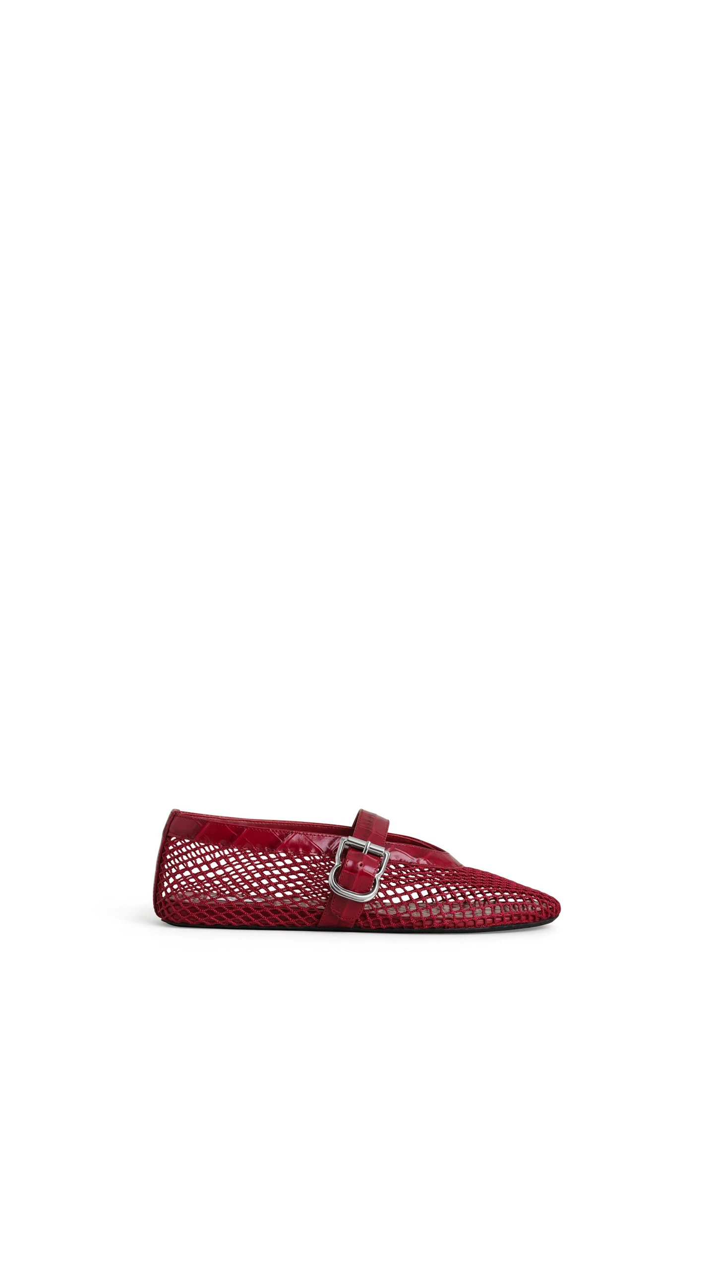Alaia Ballet Flats in Fishnet and Crocodile Embossed Calfskin, Cherry Alaia Ballet Flats in Fishnet and Crocodile Embossed Calfskin, Cherry | Flats | Coveti