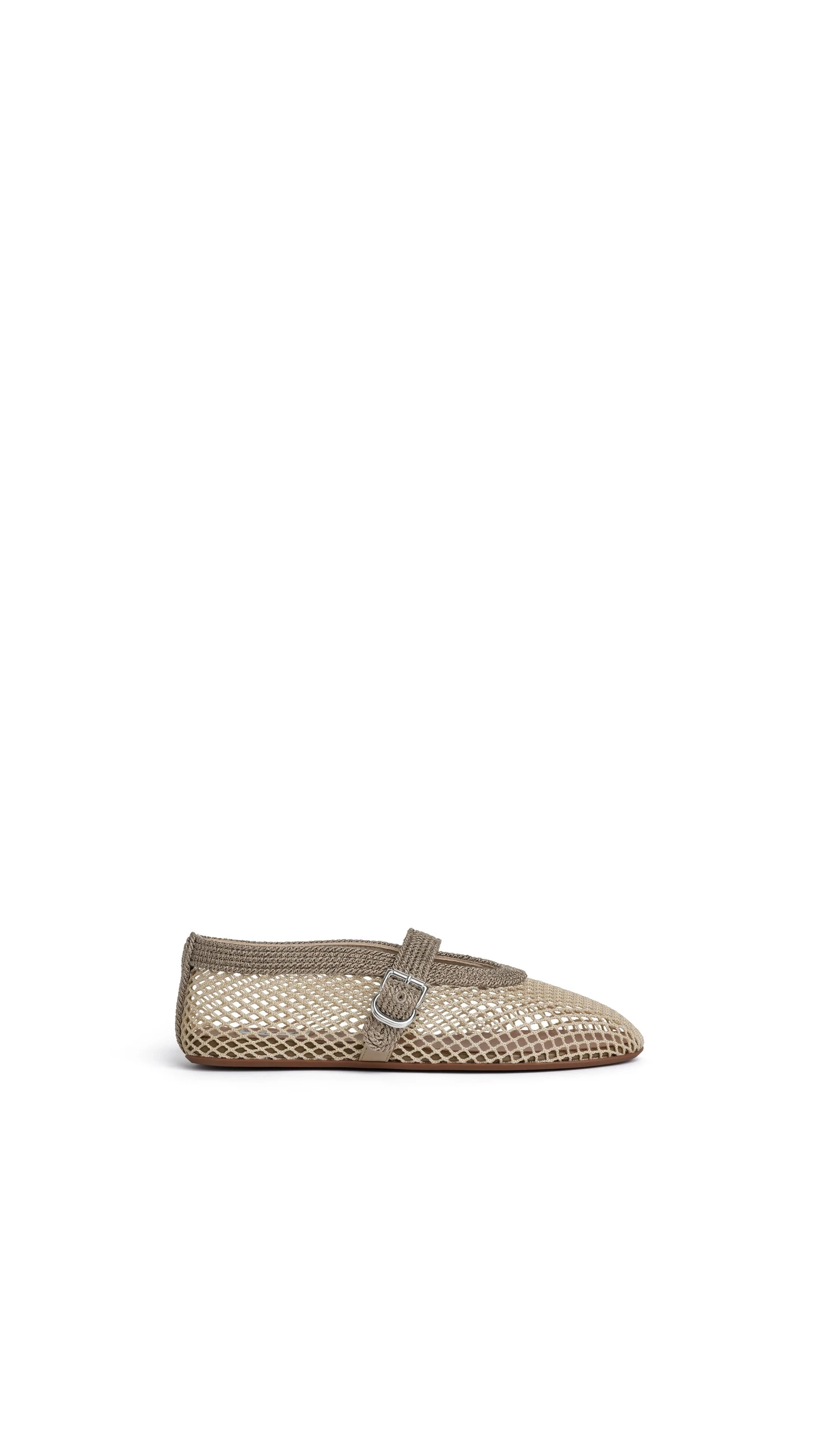Alaia Ballet Flats in Fishnet and Satin Cord, Beige Grey Alaia Ballet Flats in Fishnet and Satin Cord, Beige Grey | Flats | Coveti