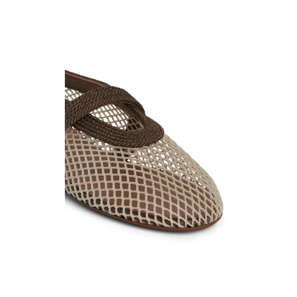 Alaia Ballet Flats in Fishnet and Satin Cord, Khaki | Flats | Coveti