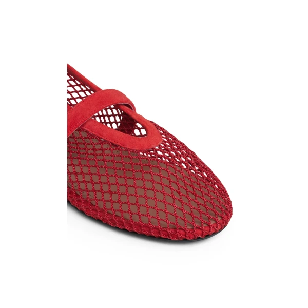 Alaia Ballet Flats in Fishnet and Suede, Burnt Orange | Flats | Coveti