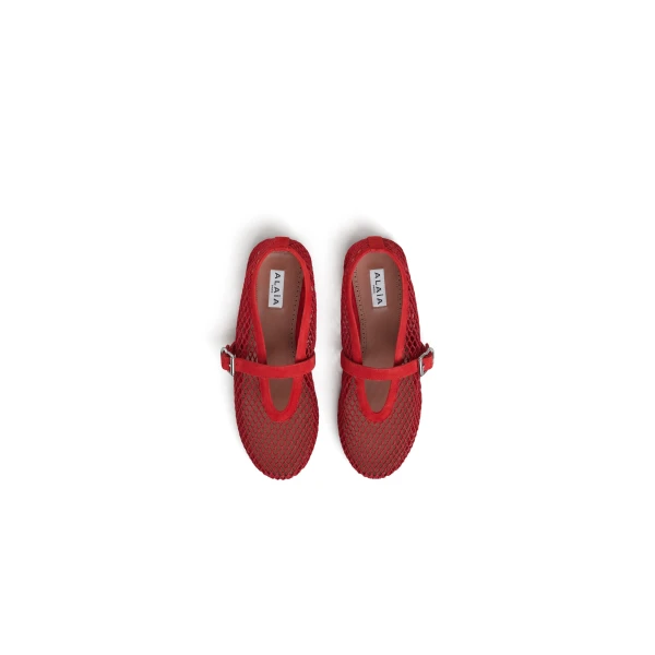 Alaia Ballet Flats in Fishnet and Suede, Burnt Orange | Flats | Coveti
