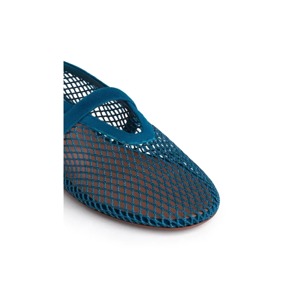 Alaia Ballet Flats in Fishnet and Suede, China Blue | Flats | Coveti