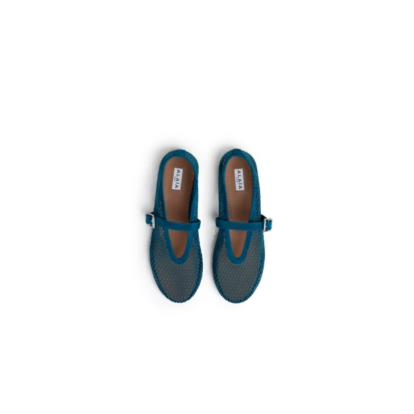 Alaia Ballet Flats in Fishnet and Suede, China Blue | Flats | Coveti