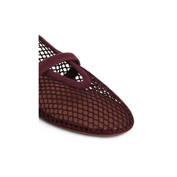 Alaia Ballet Flats in Fishnet and Suede, Garnet Red | Flats | Coveti