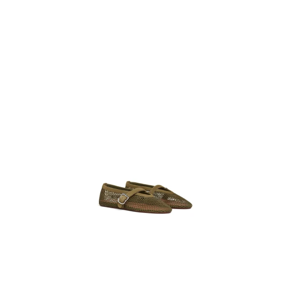 Alaia Ballet Flats in Fishnet and Suede, Khaki | Flats | Coveti