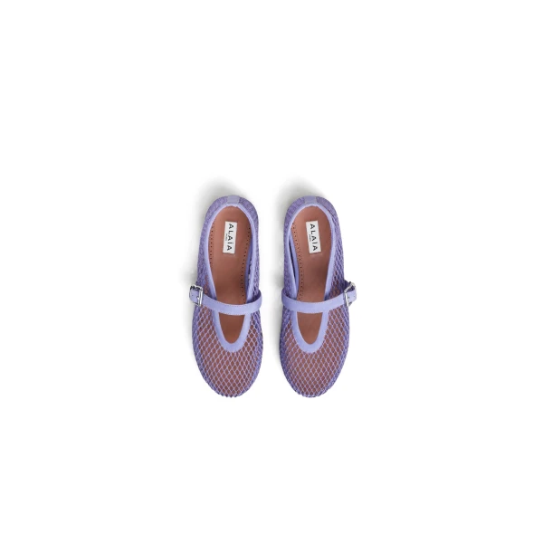 Alaia Ballet Flats in Fishnet and Suede, Lilac | Flats | Coveti
