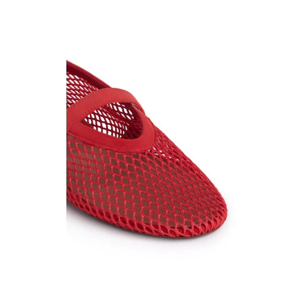 Alaia Ballet Flats in Fishnet and Suede, Orange-red | Flats | Coveti