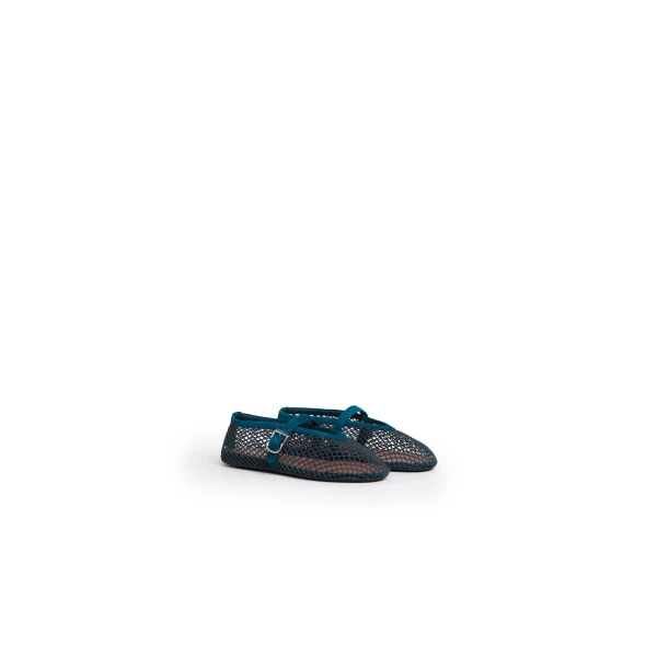 Alaia Ballet Flats in Fishnet and Suede, Peacock Blue | Flats | Coveti