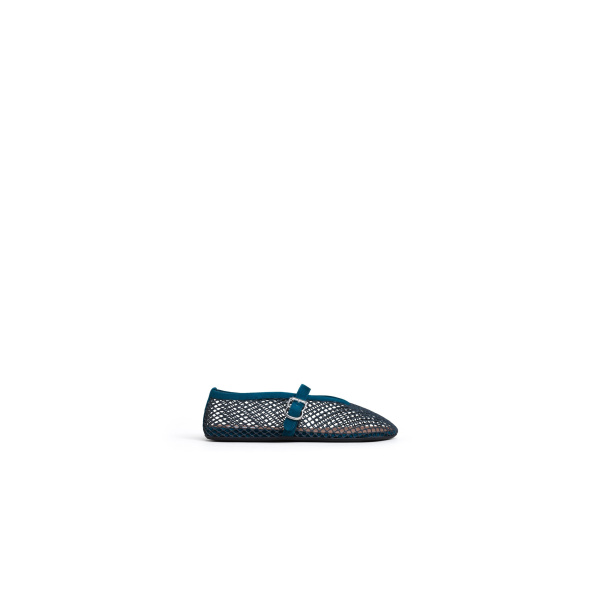Alaia Ballet Flats in Fishnet and Suede, Peacock Blue | Flats | Coveti