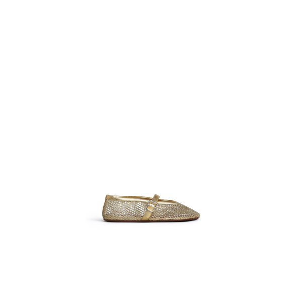 Alaia Ballet Flats in Laminated Fishnet, Platinum | Flats | Coveti