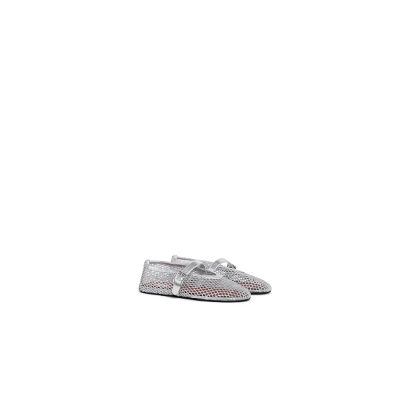 Alaia Ballet Flats in Laminated Fishnet, Silver | Flats | Coveti