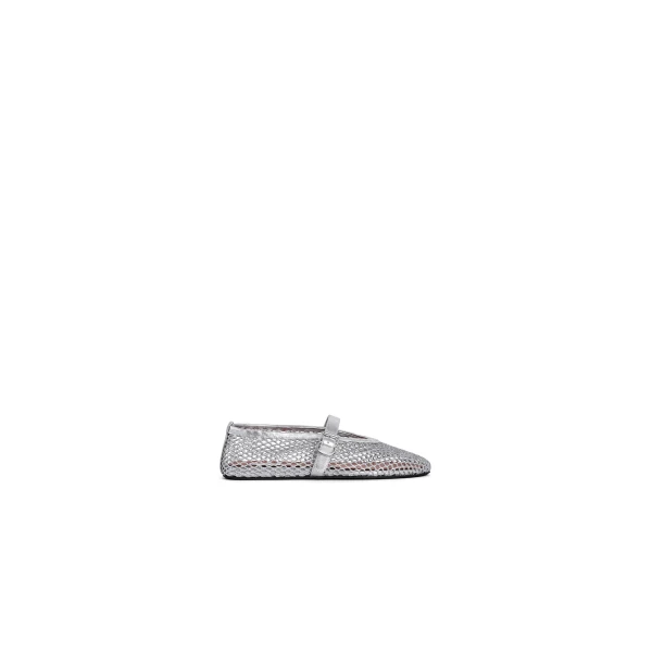 Alaia Ballet Flats in Laminated Fishnet, Silver | Flats | Coveti