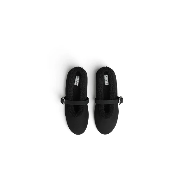 Alaia Ballet Flats in Merino Shearling, Black | Flats | Coveti