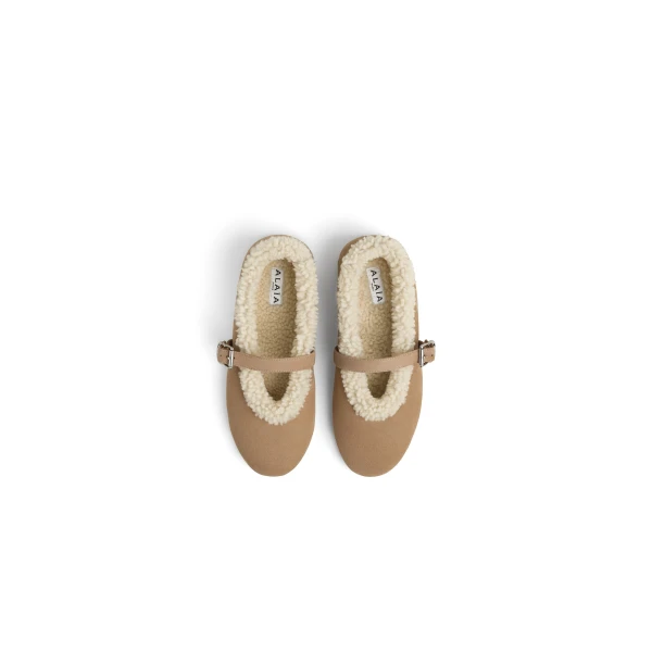 Alaia Ballet Flats in Merino Shearling, Camel | Flats | Coveti