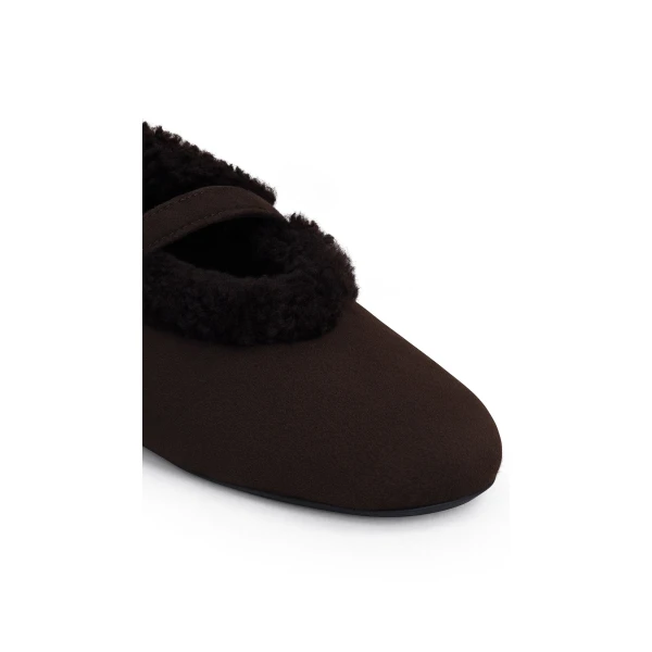 Alaia Ballet Flats in Merino Shearling, Chestnut | Flats | Coveti