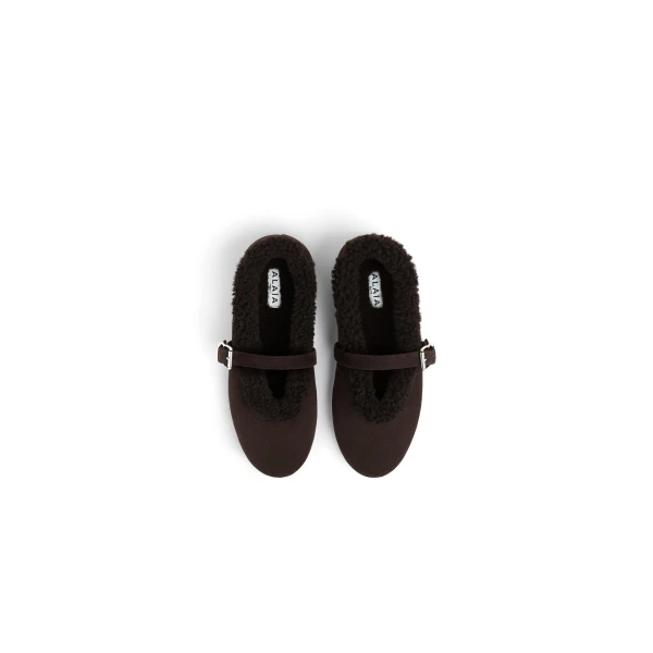 Alaia Ballet Flats in Merino Shearling, Chestnut | Flats | Coveti