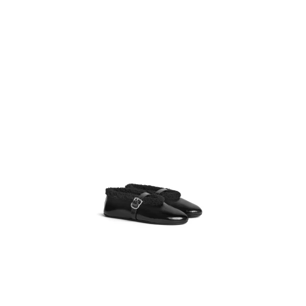 Alaia Ballet Flats in Naplack Shearling, Black | Flats | Coveti