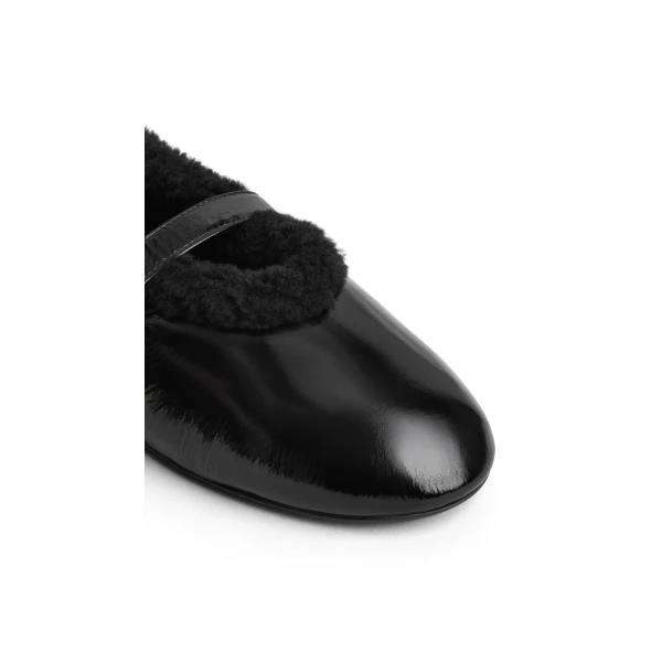 Alaia Ballet Flats in Naplack Shearling, Black | Flats | Coveti
