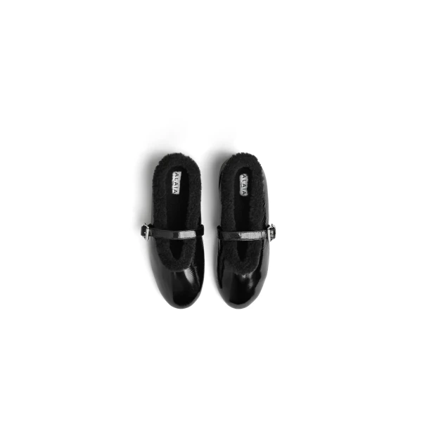 Alaia Ballet Flats in Naplack Shearling, Black | Flats | Coveti