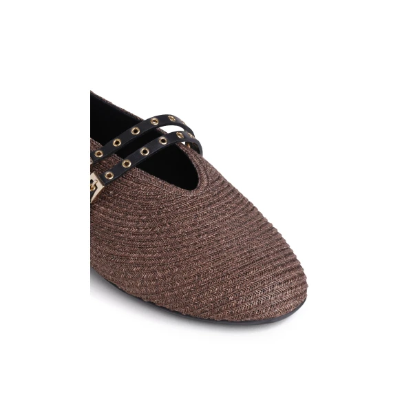 Alaia Ballet Flats in Paper Straw, Brown | Flats | Coveti