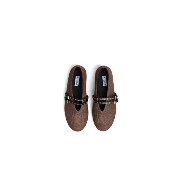 Alaia Ballet Flats in Paper Straw, Brown | Flats | Coveti