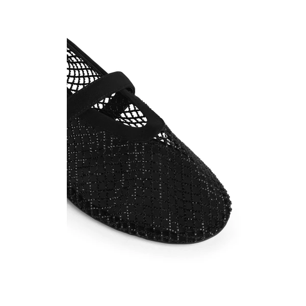 Alaia Ballet Flats in Strass Fishnet, Black | Flats | Coveti
