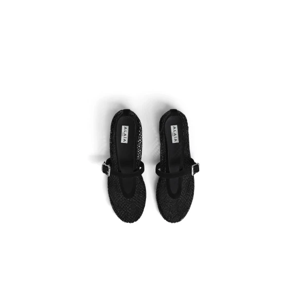 Alaia Ballet Flats in Strass Fishnet, Black | Flats | Coveti