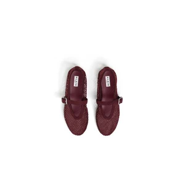 Alaia Ballet Flats in Strass Fishnet, Garnet Red | Flats | Coveti